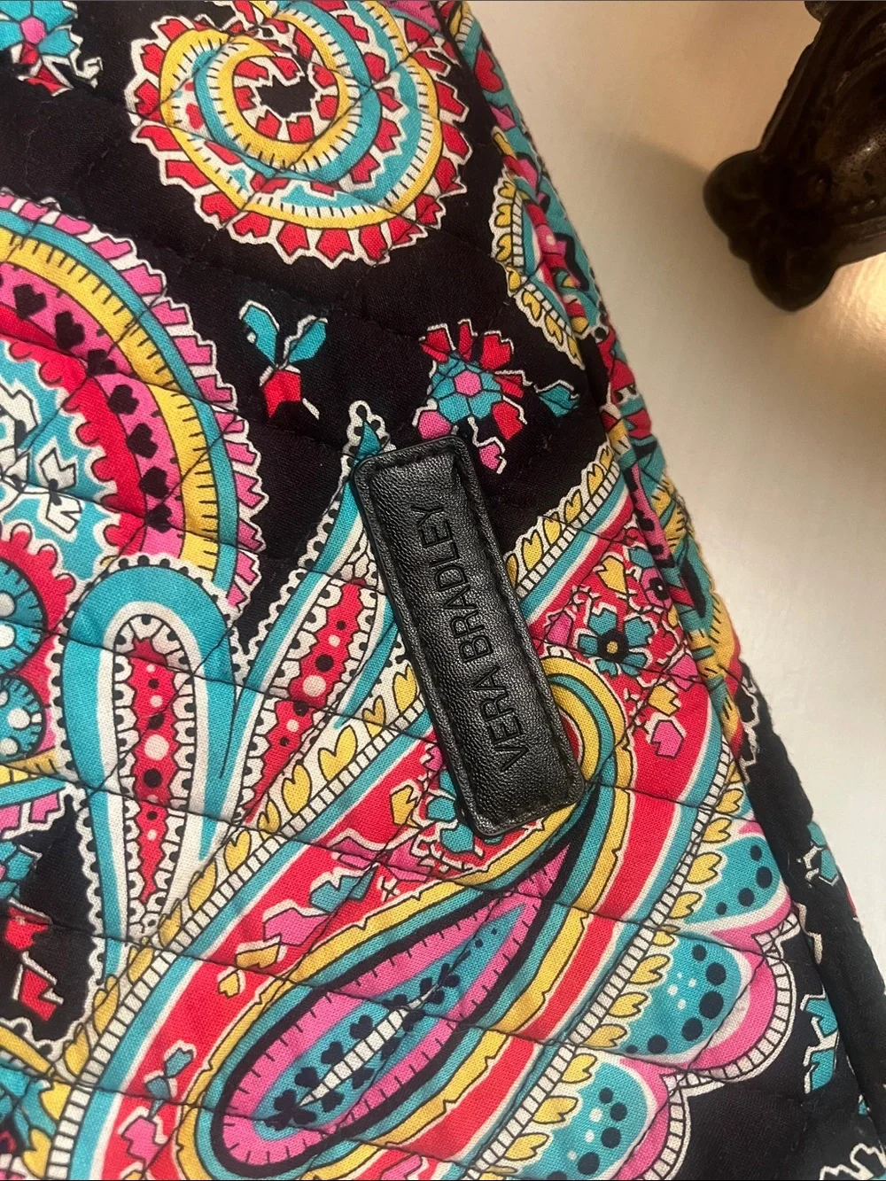 Vera Bradley Quilted Paisley Pouch in Black, Teal & Pink